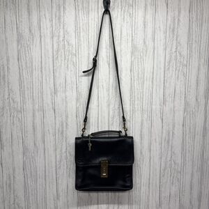 Womens Jack Georges Vintage Black Leather Handbag With Lock